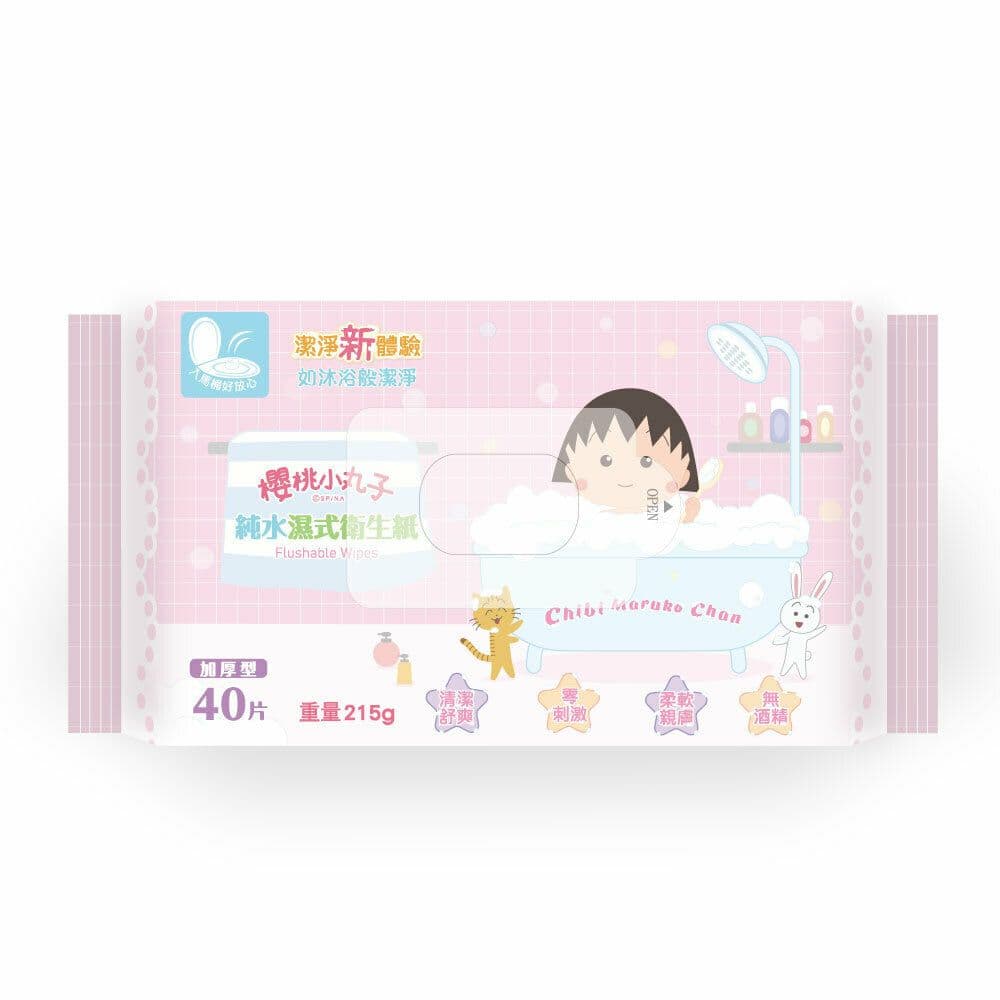 【舒寶】櫻桃小丸子純水濕式衛生紙(40抽)-1包/3包-可丟馬桶