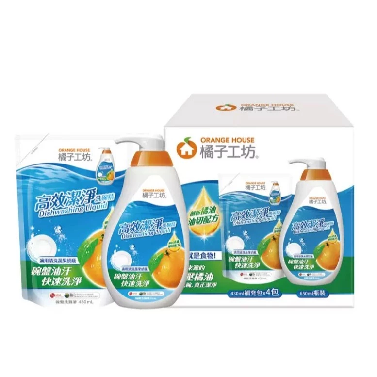 【橘子工坊】高效潔淨洗碗精(瓶裝650ml+補充包430ml x4入)